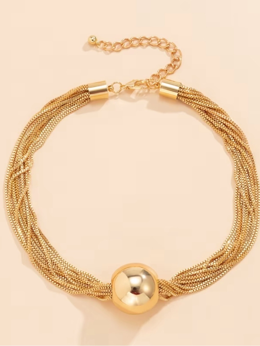 NEW! Gold Multi-Strand Choker Necklace with Polished Dome Accent 🌕   (A2-70)